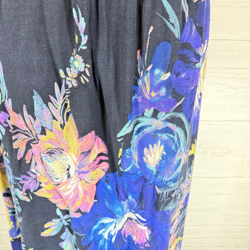 VTG Navy blue floral‎ large y2k maxi dress tropical cottage coquette strapless - Picture 12 of 13